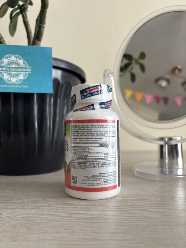 VITAMINA D3 2000 IU 100 SOFTGELS HEALTHY AMERICA - Image 2